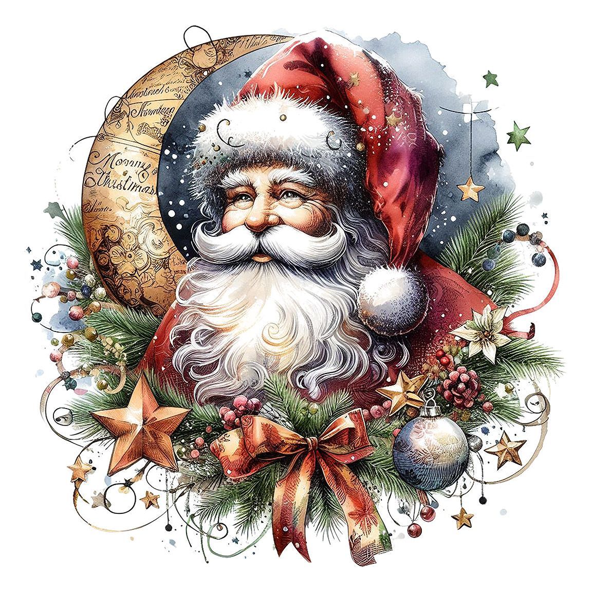 Diseño Papa Noel Floral Acuarela