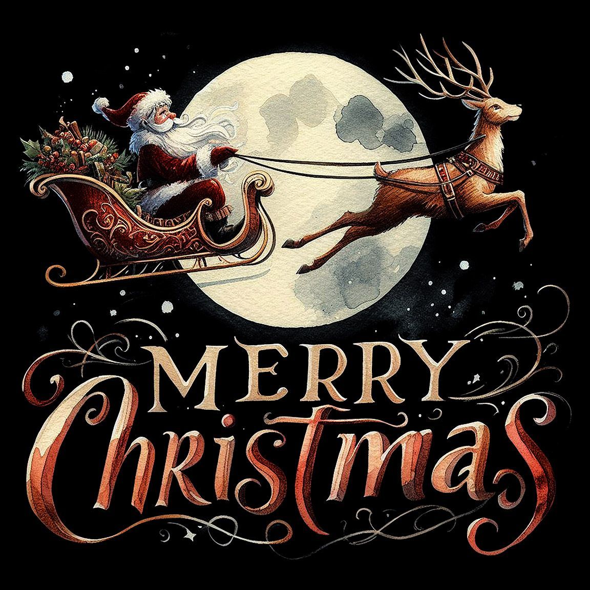 Diseño Santa Volando Luna Merry Christmas