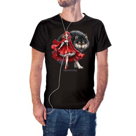 Camiseta Caperucita Roja y el Lobo Feroz color negro