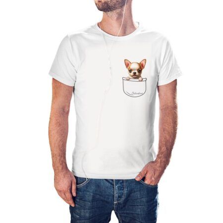 Camiseta Cachorrito Chiuahua en Bolsillo color blanco