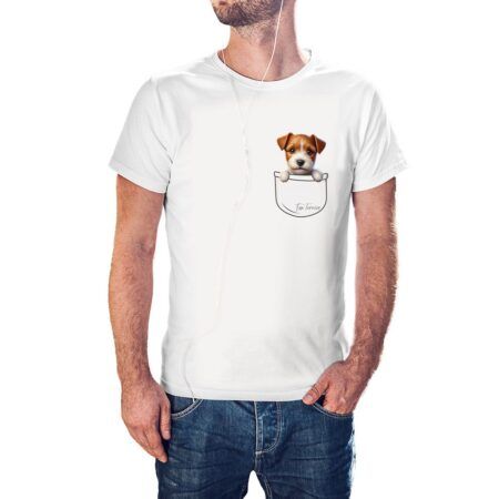 Camiseta Cachorrito Fox Terrier en Bolsillo color blanco