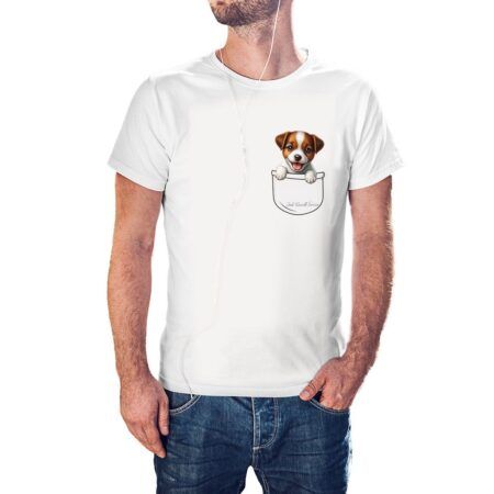 Camiseta Cachorrito Jack Russell Terrier en Bolsillo color blanco