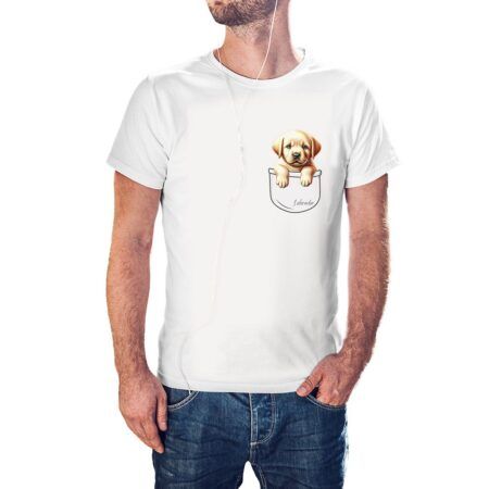 Camiseta Cachorrito Labrador en Bolsillo color blanco
