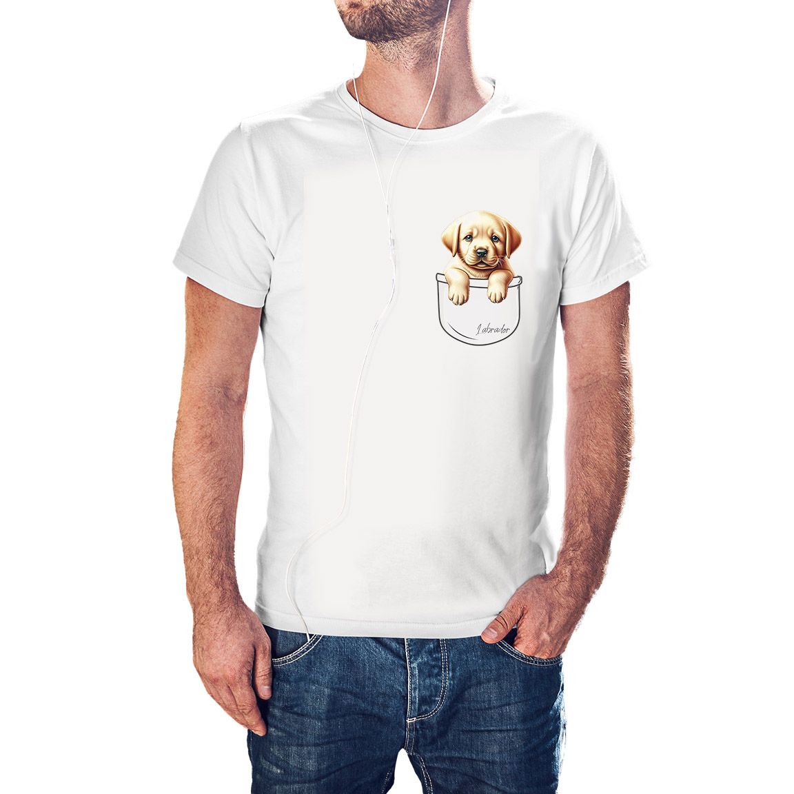Camiseta Cachorrito Labrador en Bolsillo color blanco Camiseta Cachorrito Labrador en Bolsillo color blanco