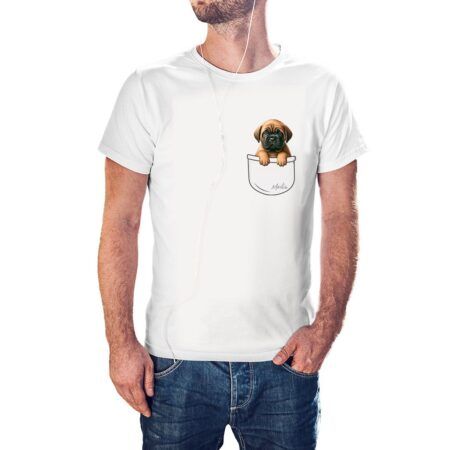 Camiseta Cachorrito Mastín en Bolsillo color blanco
