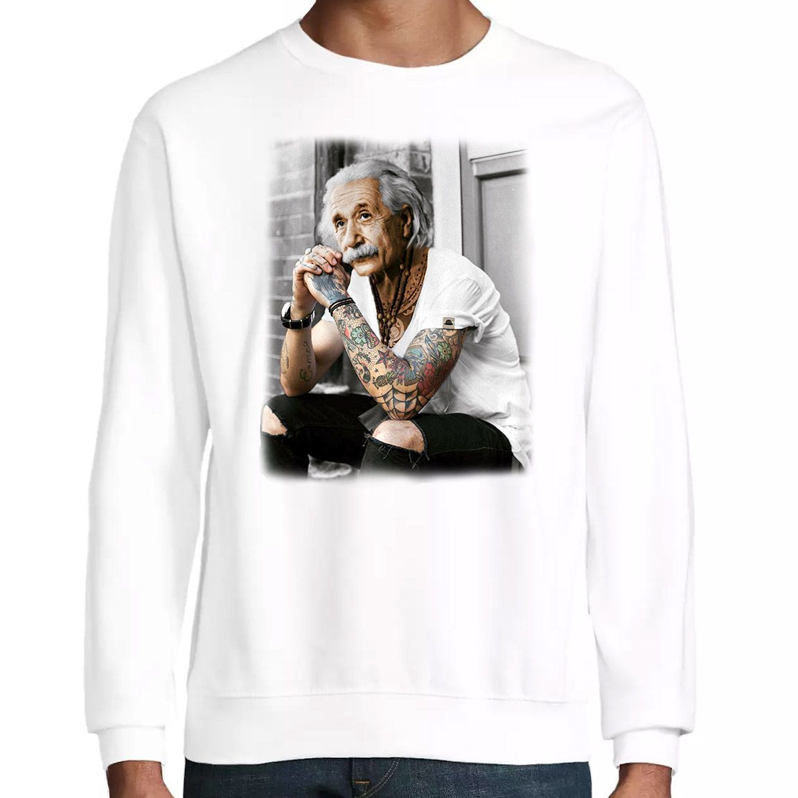 Sudadera básica Albert Einstein Tattoo color blanco