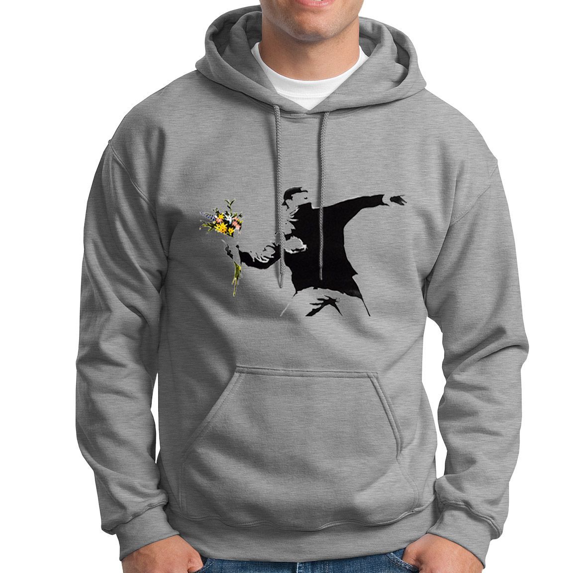 Sudadera capucha lanzador de flores color gis jaspeado