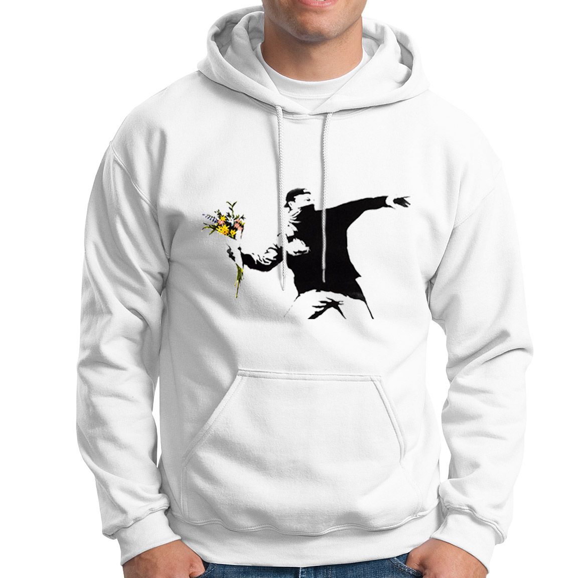 Sudadera capucha lanzador de flores color blanco